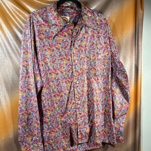 Vintage 70’s dagger collar Sundowner Vibrant Floral Men's Button Down Box A